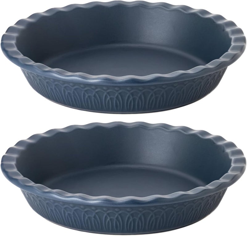 FE FUN ELEMENTS Fun Elements Ceramic Pie Pan, 9 Inch Pie Dish for Baking, Ruffled Pie Plate, Non-Stick Deep Dish Pie Pan for Apple Pie and Pot Pie, Set of 2, Blue - Image 1